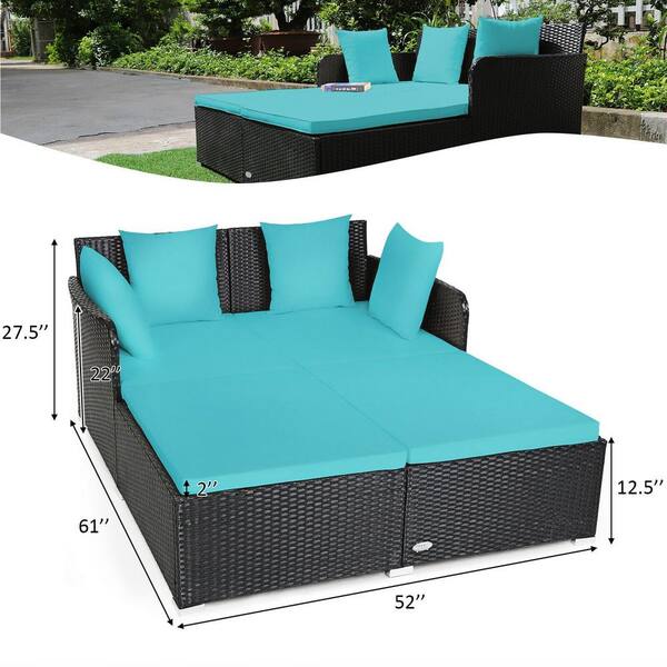 WELLFOR Black 1-Piece Metal Outdoor Day Bed with Turquoise
