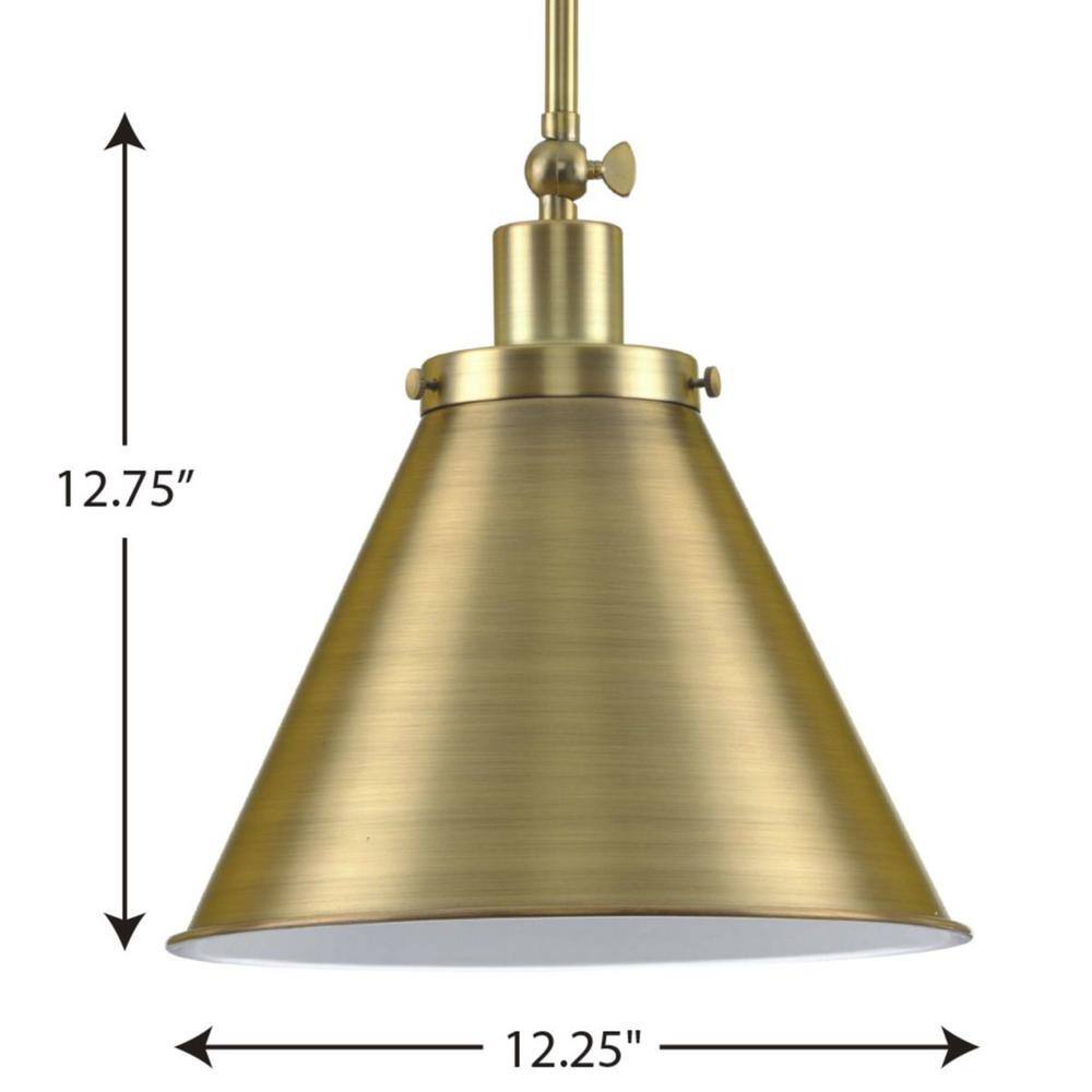 Hinton Vintage Brass 12.25" Pendant Light with Metal Shade