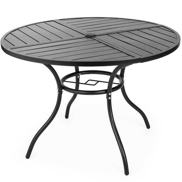 Sour Citrus Round Patio Dining Table With Umbrella Hole Ideal For Backyard, Lawn, Poolside, Garden