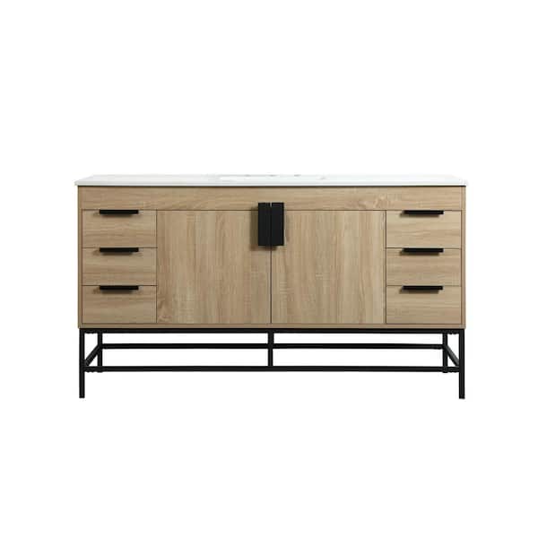Unbranded Timeless Home 60 in. W x 22 in. D x 33.5 in. H Bath Vanity in Mango Wood with Ivory White Engineered Stone Top
