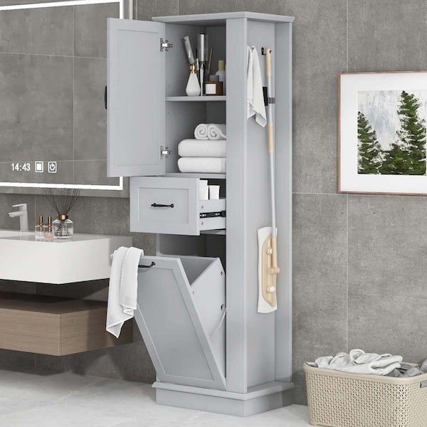 XUJMK 20 in. W x 14 in. D x 64 in. H Gray Linen Cabinet, Tall