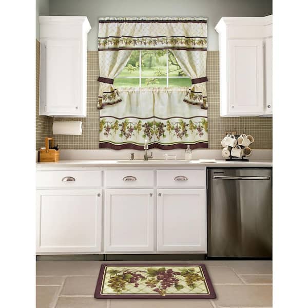 Achim Tuscany Multi Color Polyester Light Filtering Rod Pocket Cottage Curtain Set 57 In W X 24 L Tccs24ab12 The Home Depot Achim Tuscany Multi Color Polyester, Tuscany Kitchen Curtains