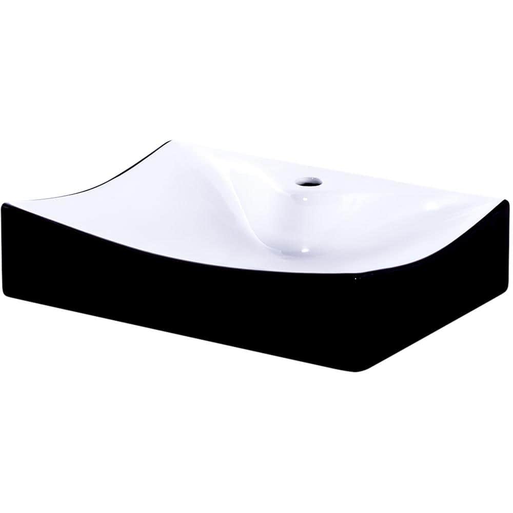 Modern Black and White Ceramic Rectangular Vessel Sink