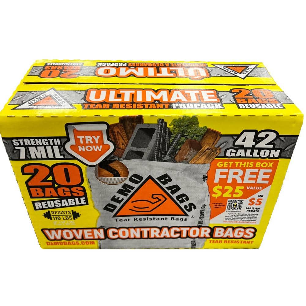 42-Gallon White Woven Polypropylene Contractor Trash Bags, Pack of 20