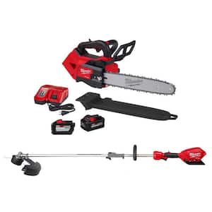 M18 FUEL 14 in. Top Handle 18V Lithium-Ion Brushless Cordless Chainsaw Kit with String Trimmer, 8.0 Ah, 12.0 Ah Battery