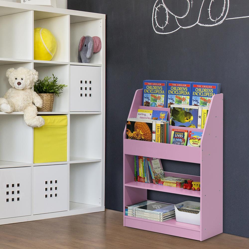 Laminated Pink Freestanding Kids Bookshelf with 5 Shelves