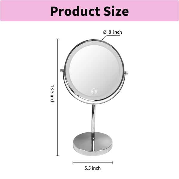 Tileon in. W x in. H Small Round 1X/10X Magnifying 3-Color-LED Touch  Screen Type-C Port Tabletop Makeup Mirror in Chrome AYBSZHD2743 The Home  Depot