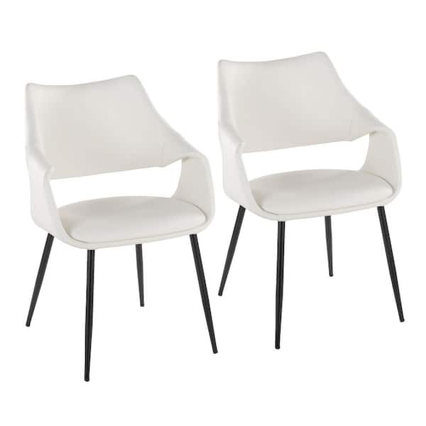 Curvo Highback Black Metal and White Faux Leather Upholstered Chair with Tapered Metal Legs (Set of 2)