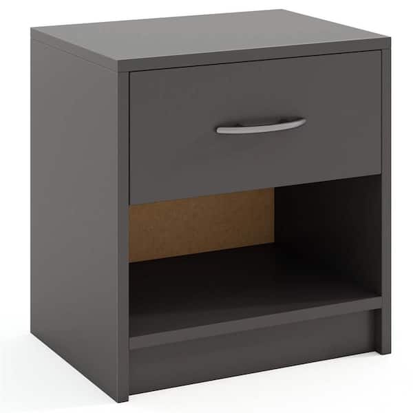 Dark Gray 1-Drawer 15 in. Modern Nightstand Bedside Table with Drawer Open Storage Shelf for Small Spaces