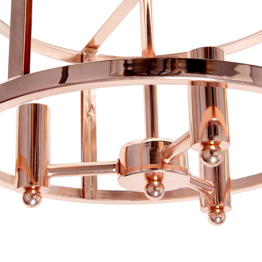 Rose Gold 13" Glass and Metal 3-Light Semi-Flush Mount