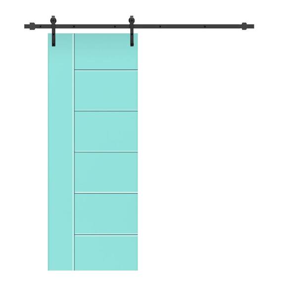 CALHOME Modern Classic 24 in. x 80 in. Mint Green Stained Composite MDF Paneled Sliding Barn Door with Hardware Kit