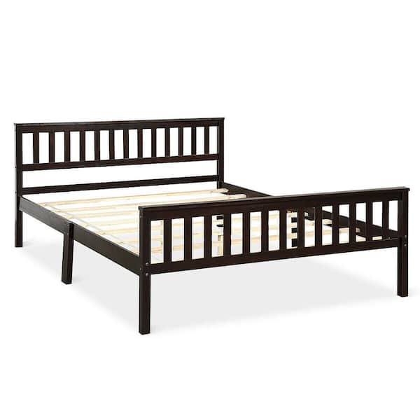 Bed Frame Platform With Headboard, Espresso Wood King Size Bed Frame