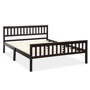 85 in. x 64 in. x 33.5 in. Espresso Pine Wood Queen Size Bed Frame Platform Bed with Headboard and Footboard