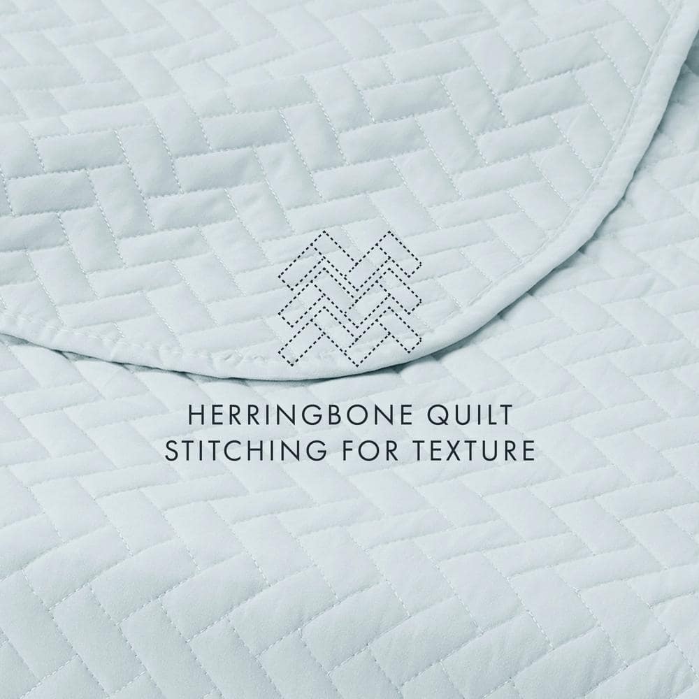 Pale Blue Quilted Microfiber Queen Coverlet Set