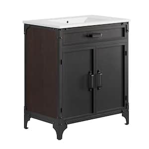 Steamforge 30 in. W x 18 in. D x 39.5 in. H Bath Vanity Cabinet without Top in White Black