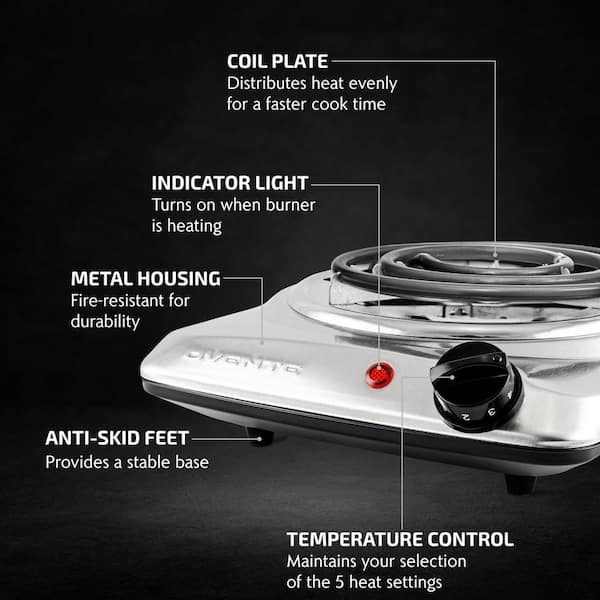 OVENTE Single Infrared Burner 7.50 in. Silver Hot Plate BGI201S - The Home  Depot
