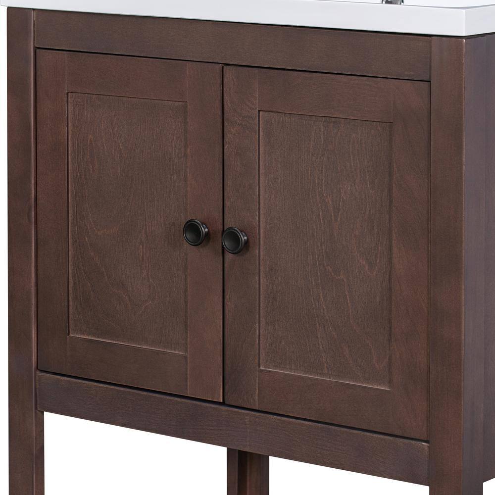 24" Brown Solid Wood Bath Vanity with White Ceramic Sink