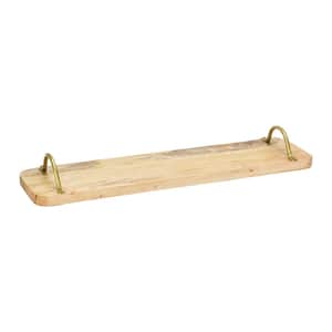 22.64 in. x 5.91 in.  Natural and Gold Boho Rectangle Mango Wood Tray with Metal Handles