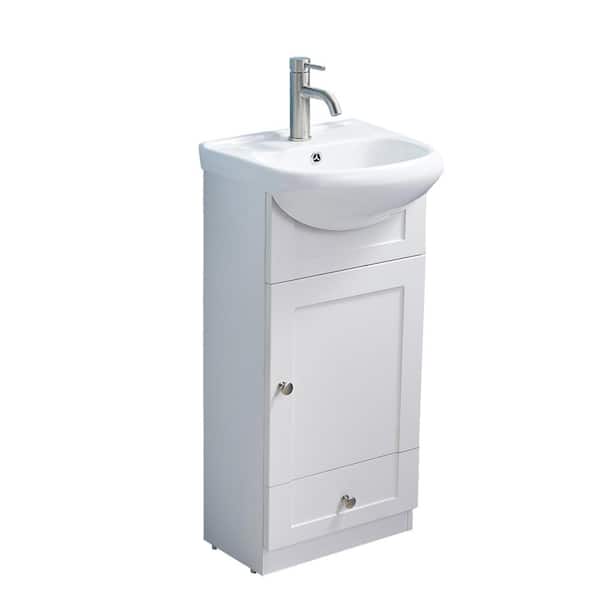 VC CUCINE 18 in. W x 10 in. D x 36 in. Small Freestanding Bathroom Vanity in White with White Ceramic Single Sink