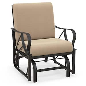 Metal Frame Patio Outdoor Rocking Chair with Tan Cushion Heavy-Duty Smooth Glider Outdoor