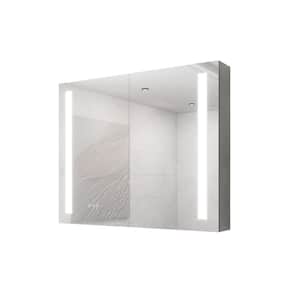 36 in. W x 30 in. H Rectangular Aluminum Double Door LED Medicine Cabinet with Mirror, Recessed or Surface Mount