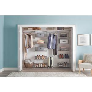Genevieve 8 ft. Gray Adjustable Closet Organizer Long Hanging Rod with Double Shoe Rack and 4 Shelves
