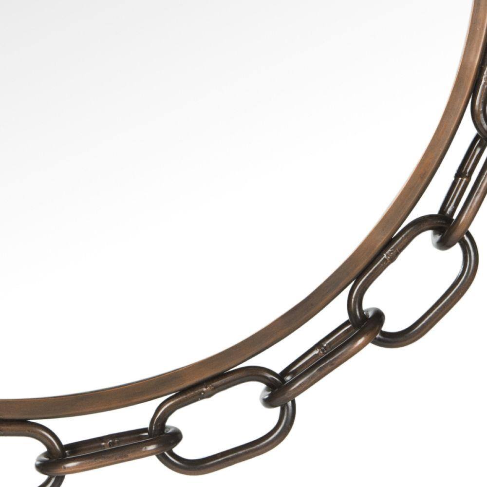 Contemporary 26" Round Bronze Wood Vanity Mirror with Chain Link