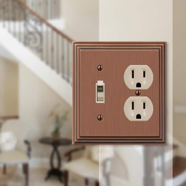 Tiered 2 Gang 1-Toggle and 1-Duplex Metal Wall Plate - Antique Copper
