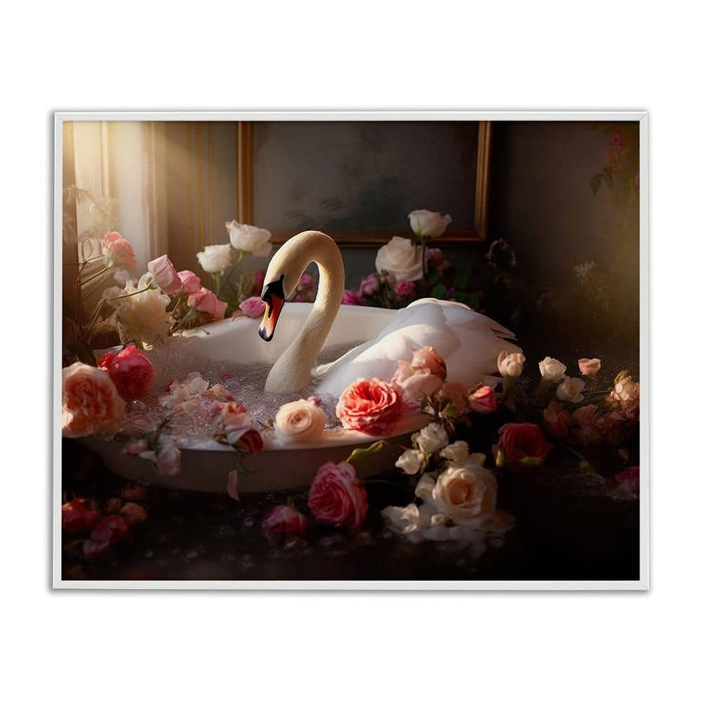 Swan & Bathroom Roses by Lazar Studio 1 Piece White Framed Animal Giclee Art Print 11 in. x 14 in. price history on PriceWatchPro