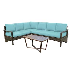 Augusta 5-Piece Wicker Outdoor Sectional with Spa Blue Polyester Cushions