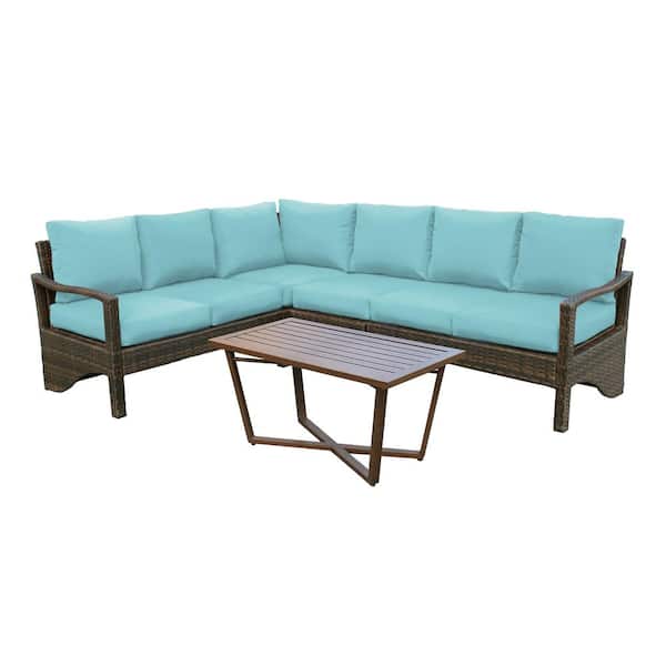 Leisure Made Augusta 5-Piece Wicker Outdoor Sectional with Spa Blue Polyester Cushions