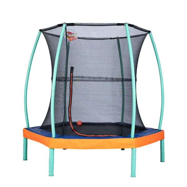 JUMPKING 7 ft. Hexagonal Toddler Trampoline with Bonus Basketball Hoop and Ball