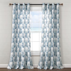 Palm Lane Navy 52 in. W x 84 in. L Grommet Curtain Panel (Set of 2)