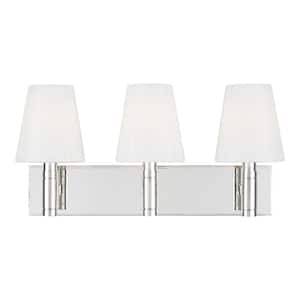 Beckham Classic 20.125 in. W 3-Light Polished Nickel Bathroom Vanity Light with White Milk Glass Shades