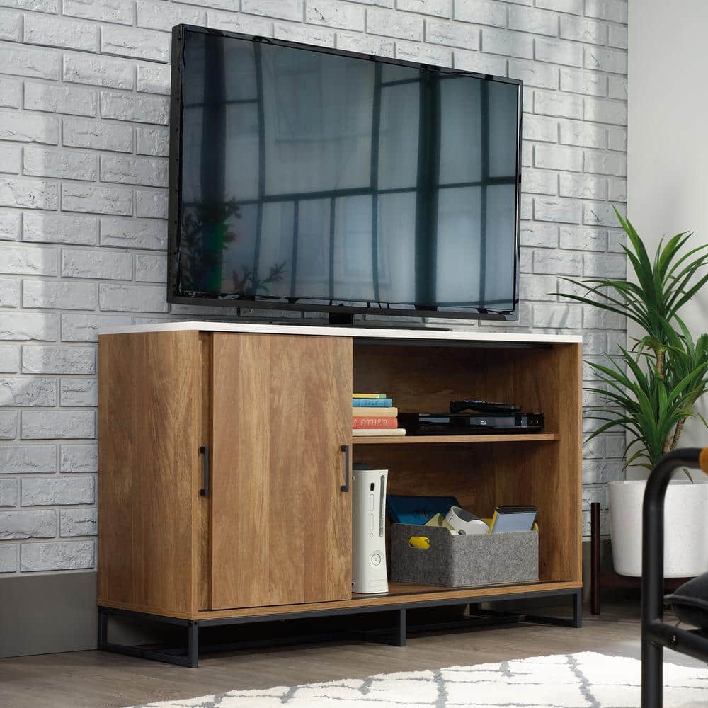 Sindoori Mango and White TV Credenza with Sliding Doors