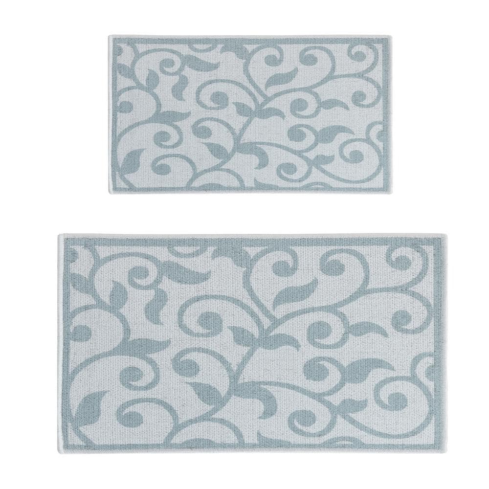 SUSSEXHOME Floral Gray/Teal 44 in. x 24 in. and 31.5 in. x 20 in