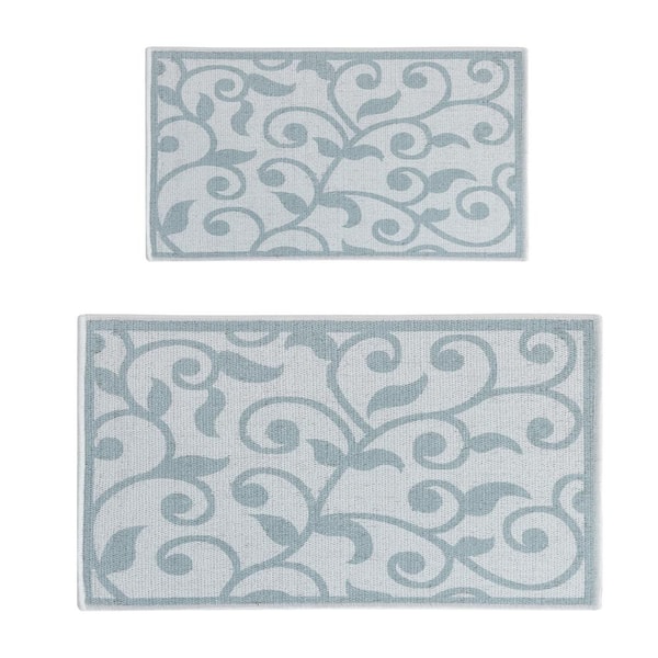 SUSSEXHOME Floral Gray 44 in. x 24 in. and 31.5 in. x 20 in. Non Skid,  Washable, Thin, Multipurpose Kitchen Rug Mat (Set of 2) KTC-SN-01-Set - The  Home Depot