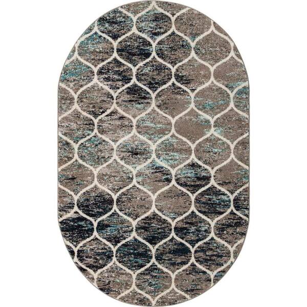 Unique Loom Trellis Frieze Rounded Blue Multi 5 ft. x 8 ft. Area Rug ...