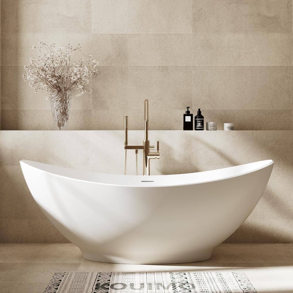67 in. Artificial Stone Freestanding Soaking Bathtub with Drain, Flat Bottom, White price history on PriceWatchPro