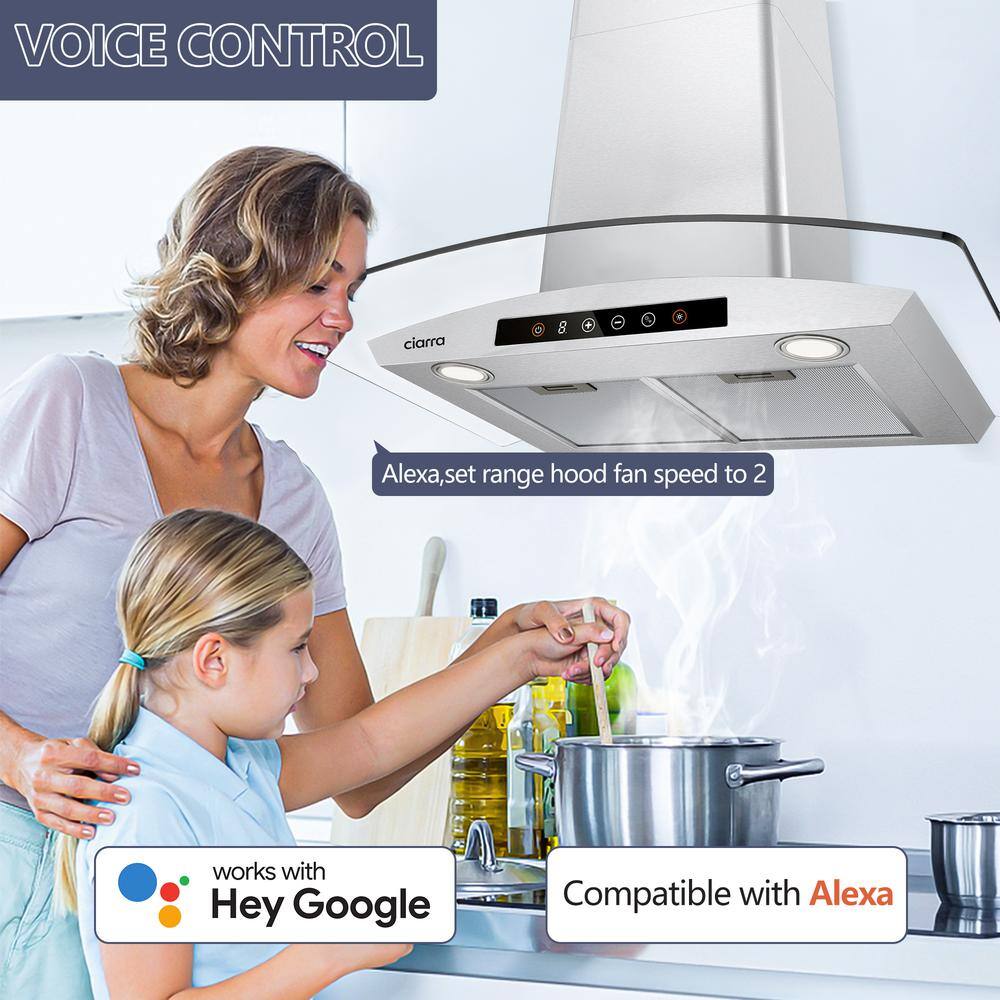 30" Stainless Steel Convertible Wall Mounted Range Hood with Touch Pad Control