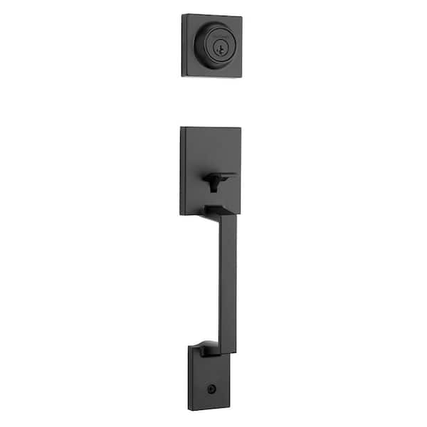 Amador Matte Black Keyed Entry Single Cylinder Door Handleset with Interior Hollis Handle Featuring SmartKey Security