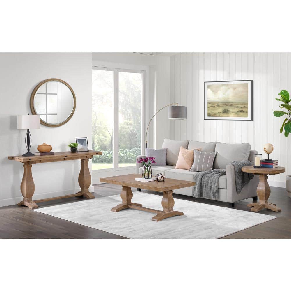 Napa 26 in. Driftwood Brown Round Solid Wood Pedestal End Table price history on PriceWatchPro