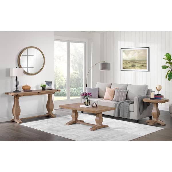 Napa 26 in. Driftwood Brown Round Solid Wood Pedestal End Table