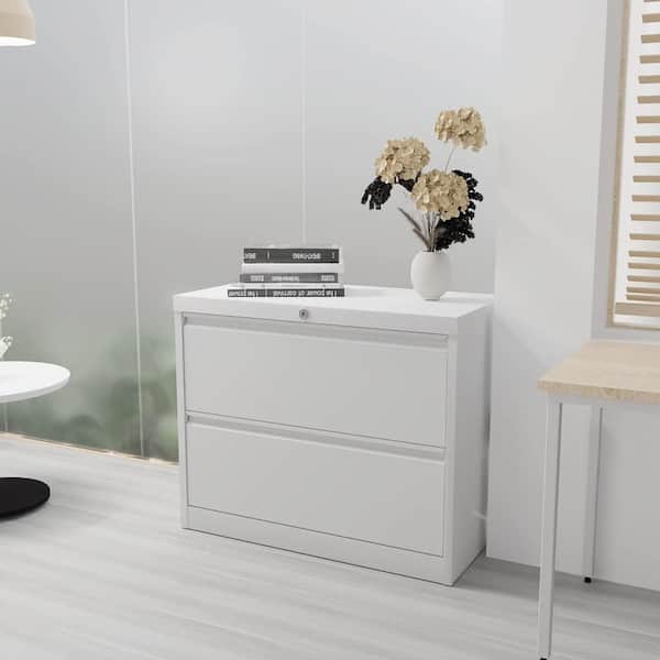 35.55 in. W x 28.93 in. H x 15.86 in. D 2-Drawer Metal Lateral File Garage Storage Freestanding Cabinet in White