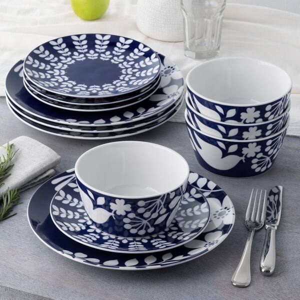 Noritake Bluefjord 12-Piece (Blue) Porcelain Dinnerware Set