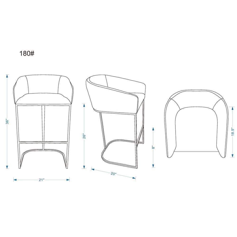 Cream Leather 36'' Upholstered Counter Stool with Metal Frame