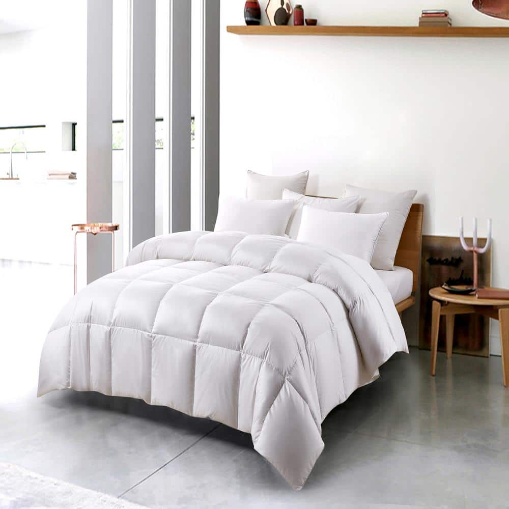 Twin White Cotton Down Comforter with Feather Fill