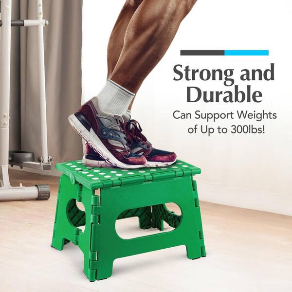 9 in. Folding Step Stool with Non-Slip Grip Surface, Green WLL2165