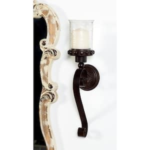 20 in. Brown Metal Scroll Studded Pillar Wall Sconce