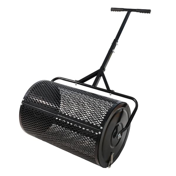45 in. Black Metal Compost Spreader, Peat Moss Spreader with T-Shaped Handle for Garden Planting and Seeding